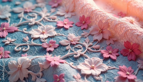 Delicate floral lace fabric, intricate design , pattern, texture, fabric