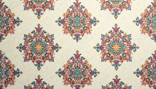 Subtle paisley repeat, muted tones, delicate flourishes , retro, textile, muted