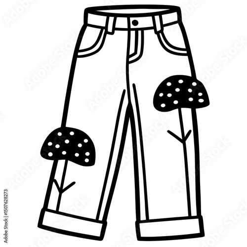Vintage Corduroy Pants with Embroidered Mushrooms