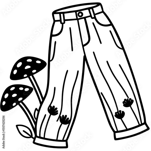Vintage Corduroy Pants with Embroidered Mushrooms