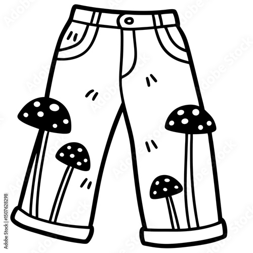 Vintage Corduroy Pants with Embroidered Mushrooms