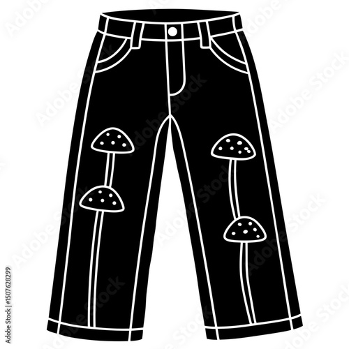 Vintage Corduroy Pants with Embroidered Mushrooms