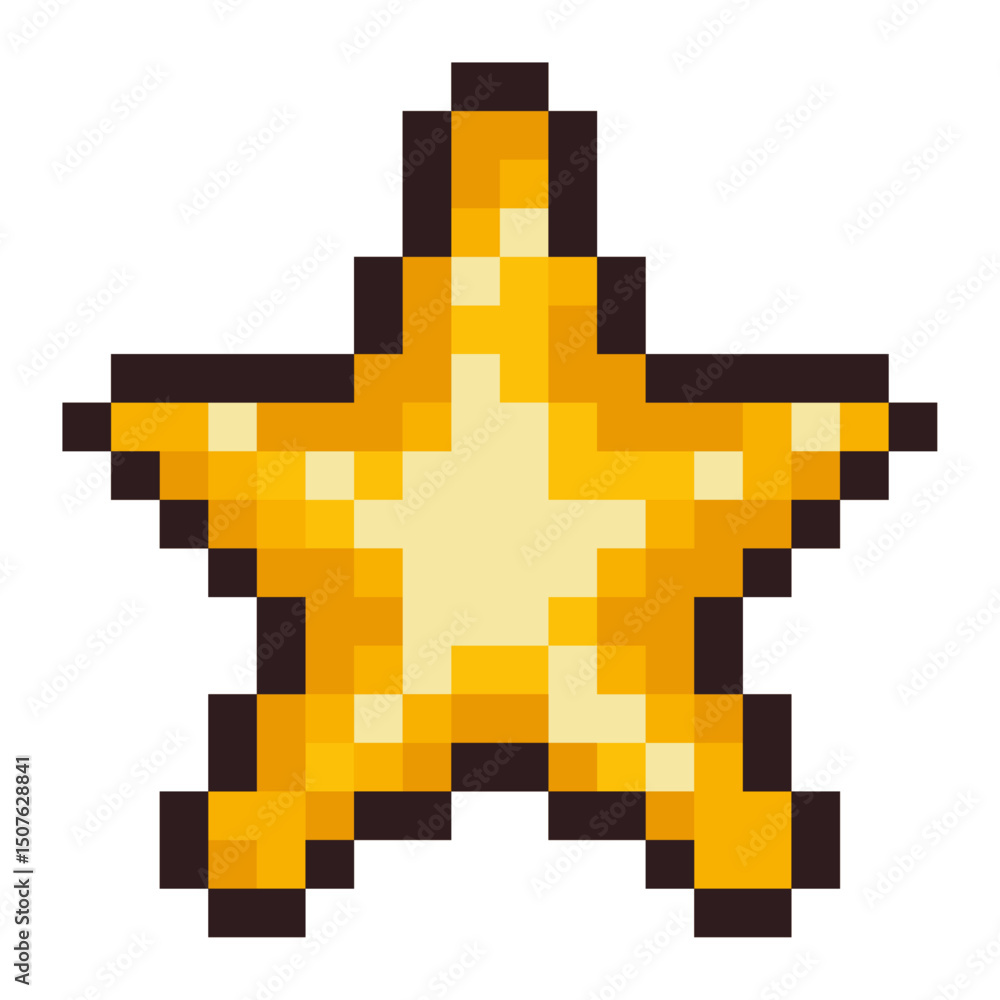 Obraz premium Pixel illustration of a bright orange starfish in 8-bit style. Perfect for summer, beach, and ocean themes. Ideal for retro games, pixel collections, or marine-related nostalgic content.