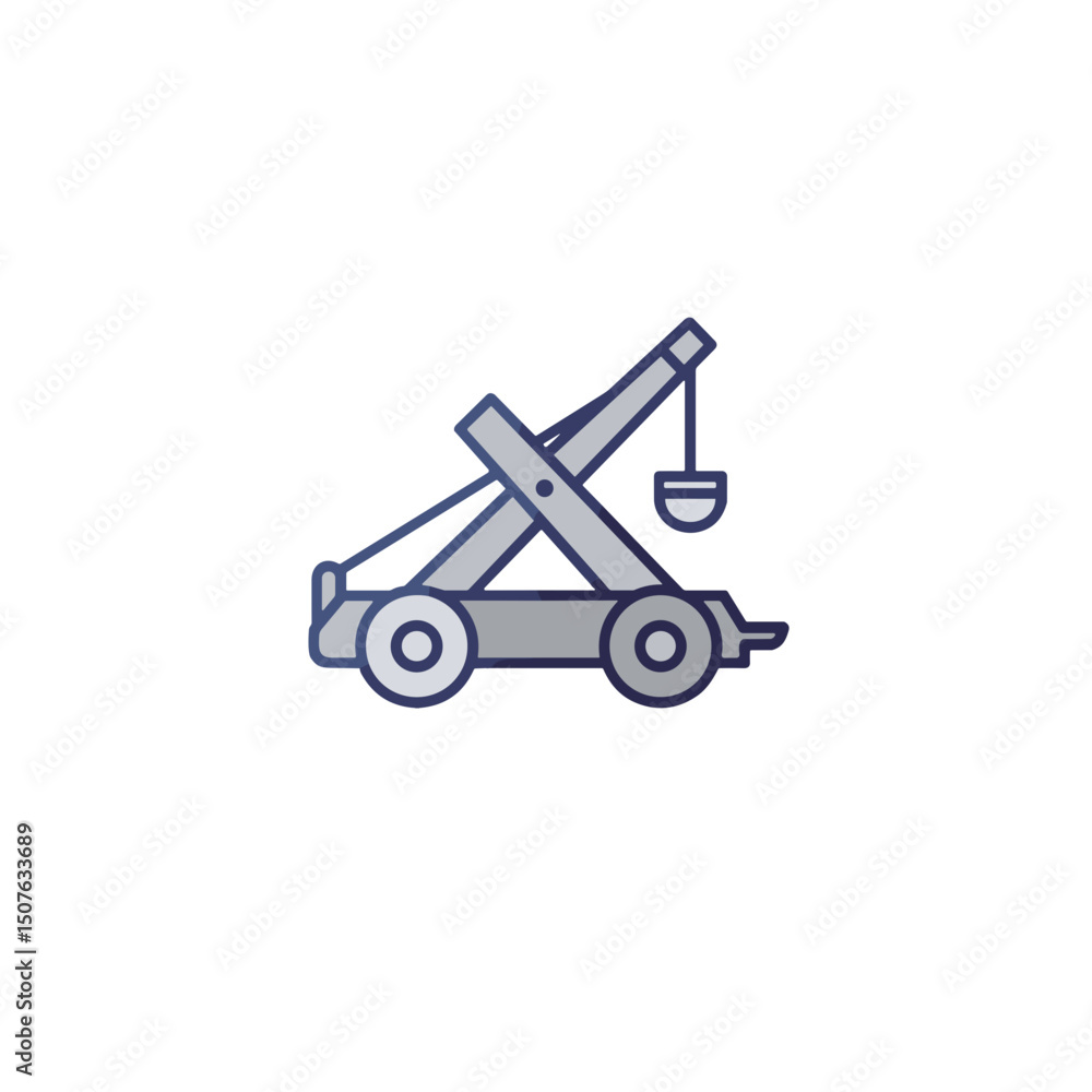 Medieval catapult, ancient siege weapon. Minimalistic vector icon, linear gradient on transparent background. Modern flat design style for interfaces and web design on the theme of the Middle Ages. Medieval catapult, ancient siege weapon. Minimalistic vector icon, linear gradient on transparent background. Modern flat design style for interfaces and web design on the theme of the Middle Ages.