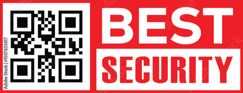 Vibrant red banner with bold white sans-serif text "BEST" above "SECURITY," stacked vertically. Black-and-white QR code in upper left quadrant. Modern minimalist design, high contrast, clean lines.