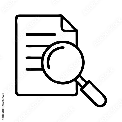 Document with magnifying glass in minimalist black and white style  