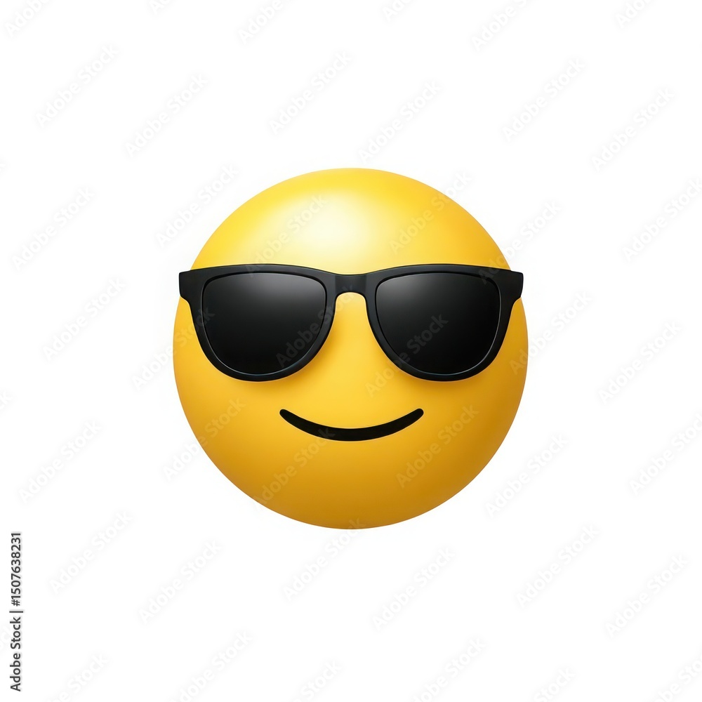 Smiling emoji with sunglasses isolated on white background Smiling emoji with sunglasses isolated on white background