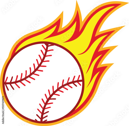 Baseball on Fire Vector Graphic Isolated on White Background