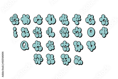 Graffiti fonts throw up style A–Z in bold bubble vector format with transparent background. Urban, editable lettering perfect for street art, hip hop designs, posters, apparel.
