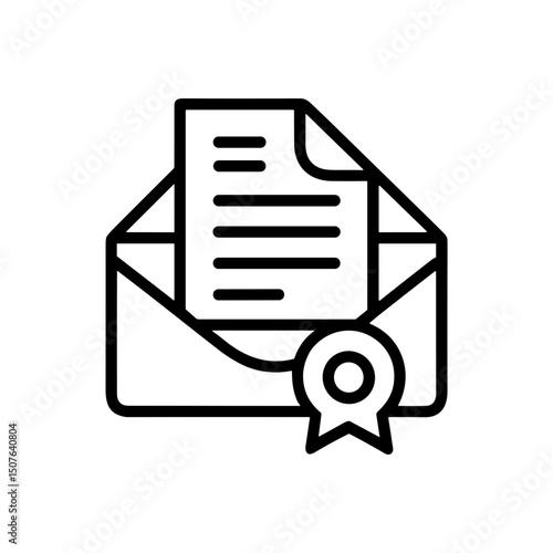 Document upload confirmation icon in an envelope with papers  
