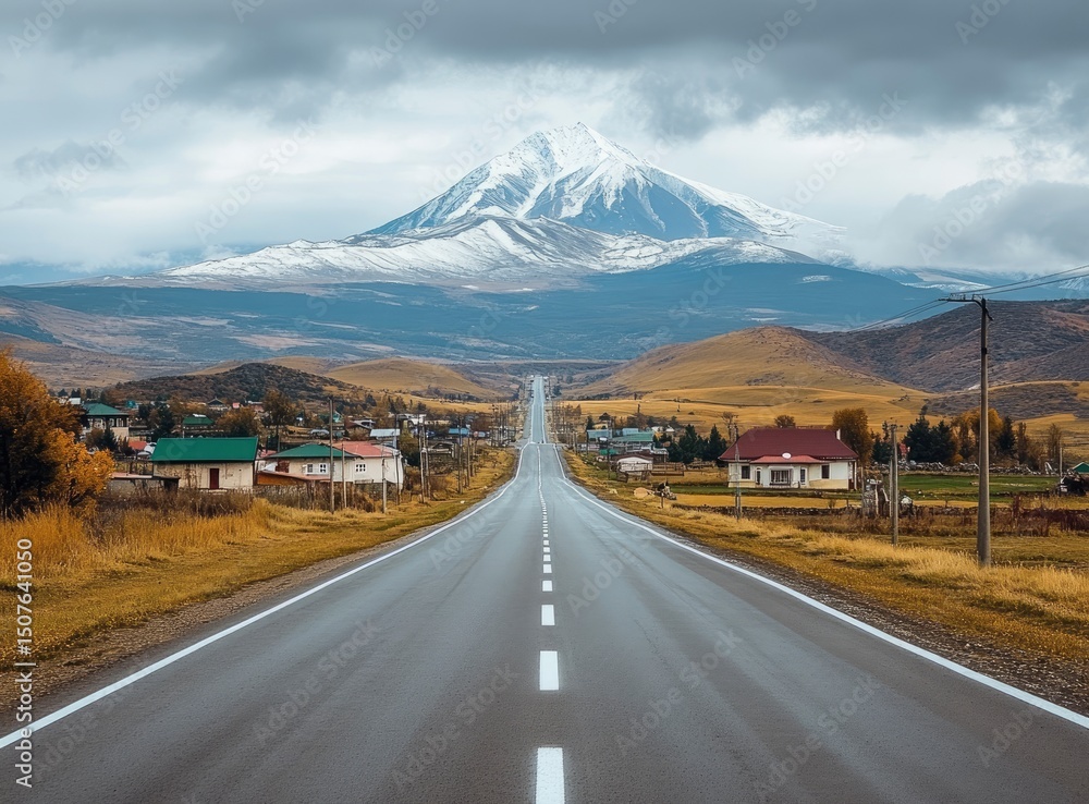 Fototapeta premium Majestic Mountain Road: A Serene Autumnal Landscape
