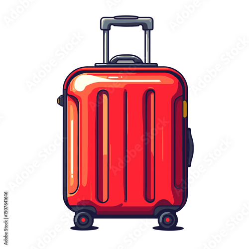 Rolling suitcase icon depicting a vivid red travel bag designed for convenience and mobility, perfect for your next adventure or trip