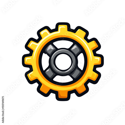 Settings icon designed as a simple flat cartoon symbol featuring a yellow gear with a grey center element