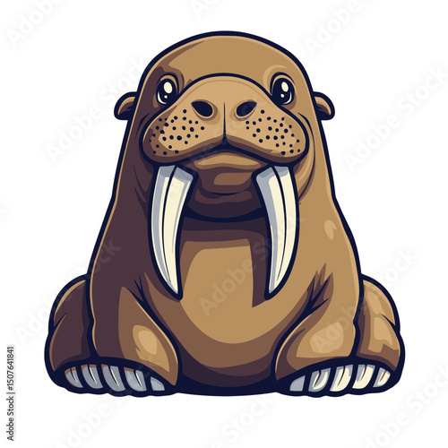 Cartoon walrus icon presented in a simple flat design, showcasing its lovable features and friendly expression in a playful style