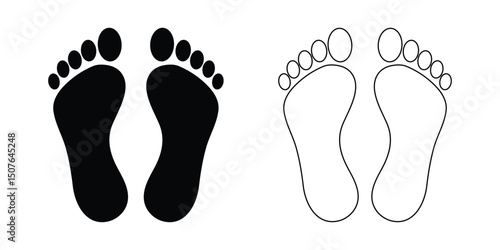 human foot prints simple bare feet print symbol silhouette footstep icon. Minimalist human footprint icon. Footprints symbol set, Footprints. Foot icon set. 
