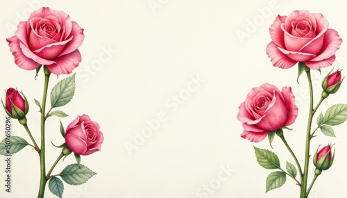 Delicate watercolor rosebuds repeat on ivory background , wallpaper, white, pink