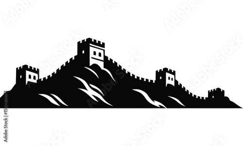 Great Wall of China Black silhouette vector illustration on white background
