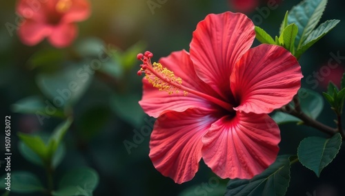 Intricate hibiscus blossoms, vibrant red and pink hues, pink, beauty