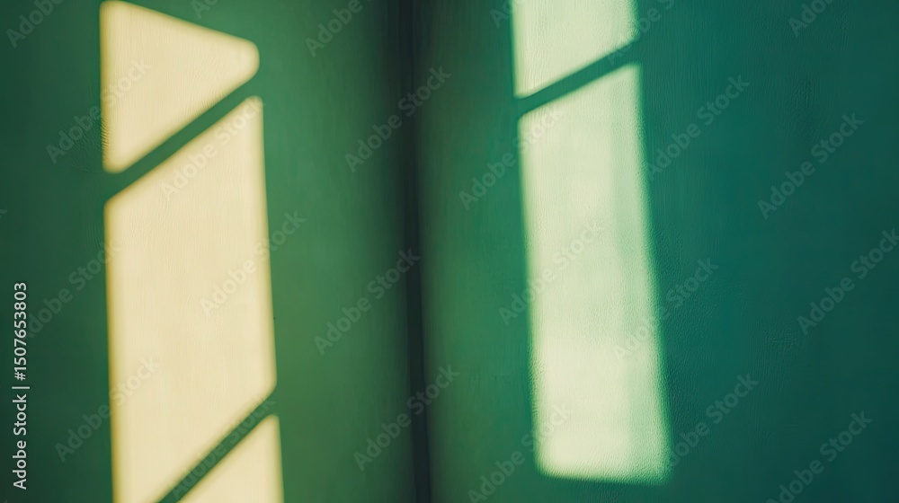 Fototapeta premium Sunlight casts intricate shadows on a teal wall.