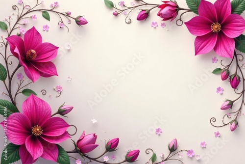 Intricate fuchsia flowers, swirling vines, elegant design , vines, macro, botanical