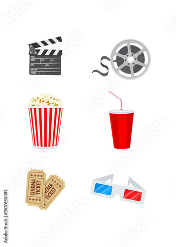 Cinema Movie Icons Set Isolated Illustration stock illustration.