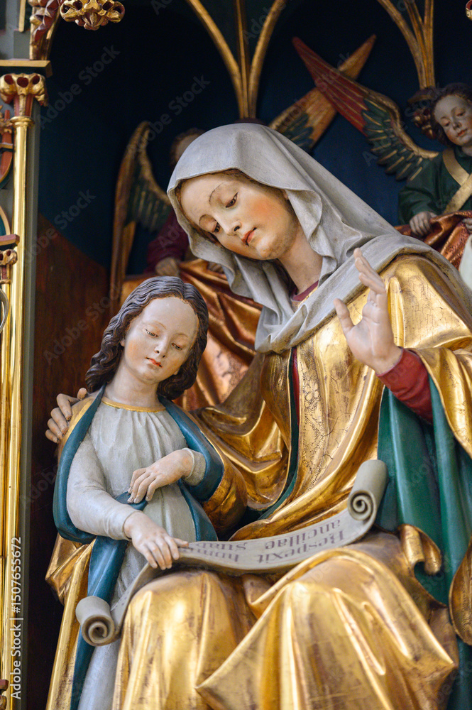 Fototapeta premium Saint Anne (the Mother of the Virgin Mary). A stained-glass window in the Cathedral of St Elizabeth (Dóm svätej Alžbety) in Košice, Slovakia.