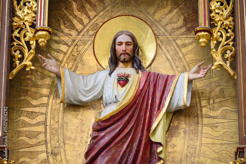 A statue of the Most Sacred Heart of Jesus. The Cathedral of St Elizabeth in Košice, Slovakia.
