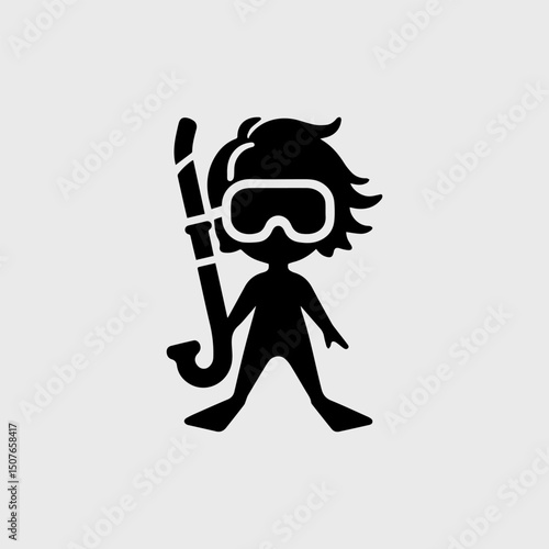 Wallpaper Mural Simple black silhouette of a child wearing a snorkel and mask with fins. Summer vacation concept Torontodigital.ca