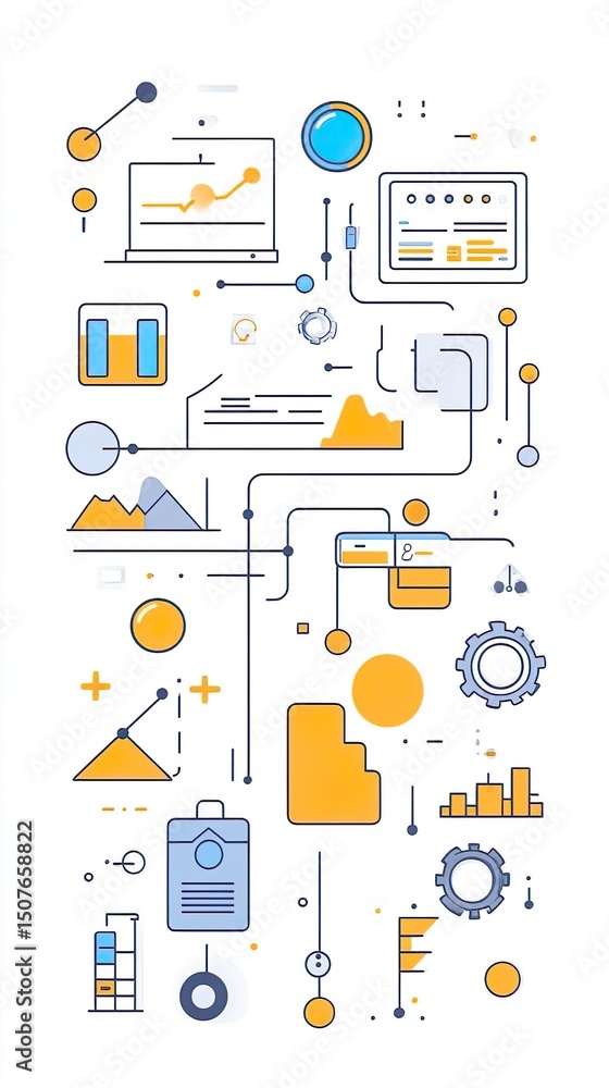 Minimalist Flat vector illustration showing a modern SEO concept, graphs, search engine ranking, keywords, magnifying glass, gears, website interface, and analytics dashboard elements. Minimalist Flat vector illustration showing a modern SEO concept, graphs, search engine ranking, keywords, magnifying glass, gears, website interface, and analytics dashboard elements.