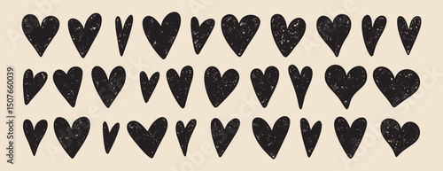 hearts hand drawn rough brush stroke texture hearts isolated set. Doodle hearts. Design elements for Valentines day