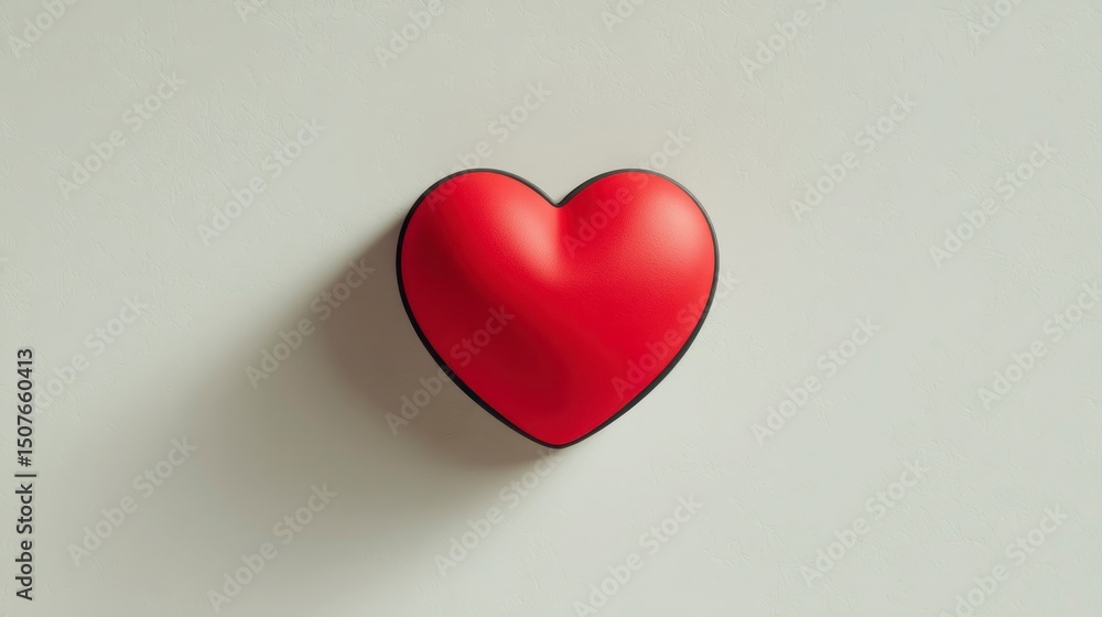 A vibrant red heart with a black outline casting a shadow on a textured white background ideal A vibrant red heart with a black outline casting a shadow on a textured white background ideal