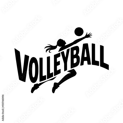 Dynamic volleyball player performing spike action in silhouette design highlighting athleticism and sport energy