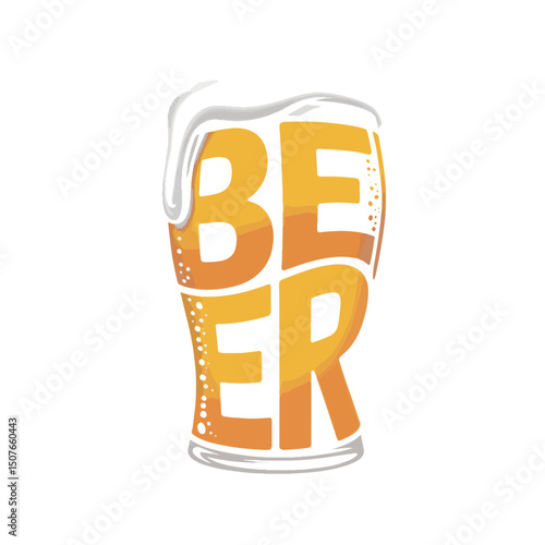 Creative beer glass illustration featuring bold typography and frothy foam