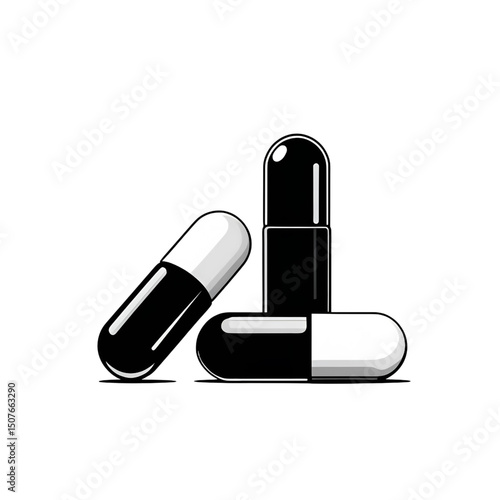 Black and White Capsule Pill Vector Illustration