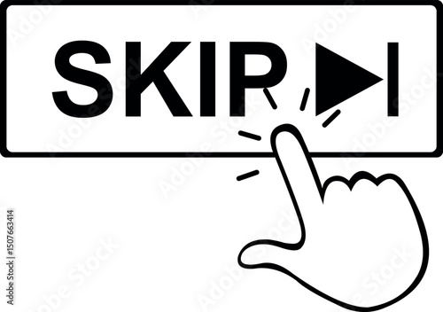 vector illustration drawing black and white icon hand pressing digital skip button touchscreen