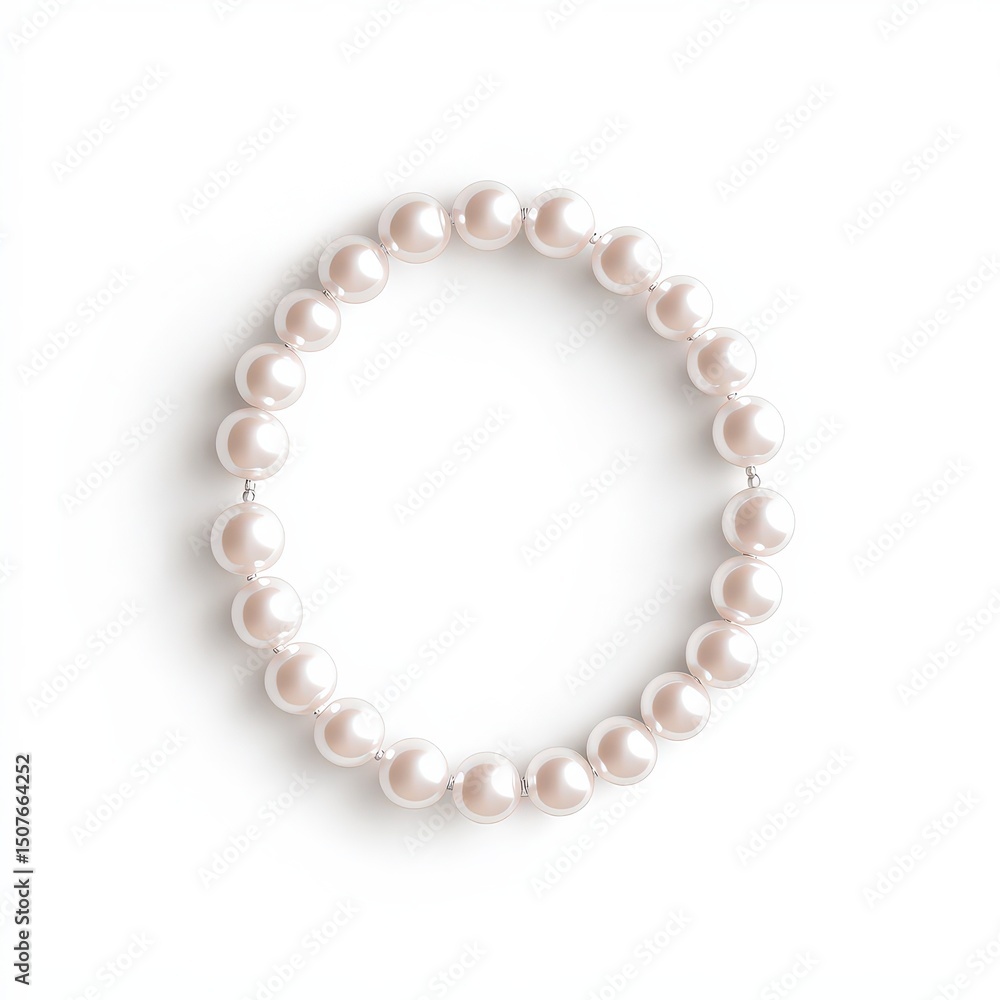 Obraz premium Elegant pearl bracelet arranged in a circle on a white background.