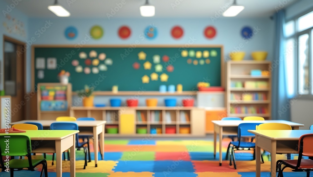 Fototapeta premium Vibrant and cheerful preschool classroom with colorful educational elements