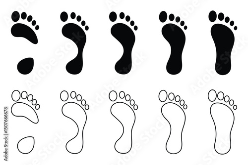 human foot prints simple bare feet print symbol silhouette footstep icon. Minimalist human footprint icon. Footprints symbol set, Footprints. Foot icon set. 