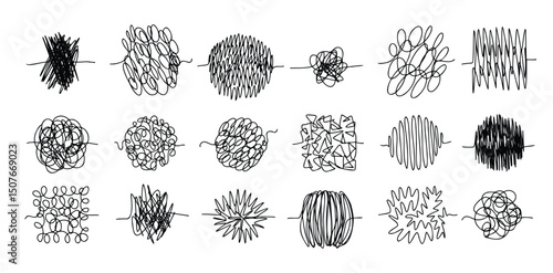 Chaos lines doodle set. Hand drawn tangled clew. Insane scribble lines. confused doodle scribbles.
