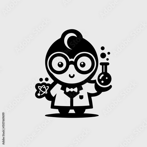 Wallpaper Mural A charming cartoon vector logo silhouette of a scientist holding a test tube and a flask Torontodigital.ca