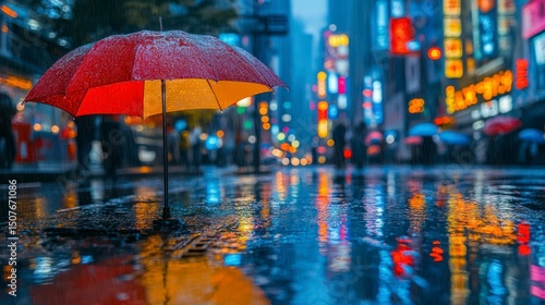 Wallpaper Mural Rainy Night Scene with Vibrant Umbrella Reflecting City Lights and Colors Torontodigital.ca