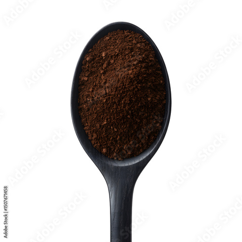 Coffee Powder in Wooden Spoon Isolated on Transparent PNG Background . Realistic Kitchen Ingredient Render