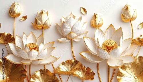 Golden lotus bloom luxury floral composition high resolution photo