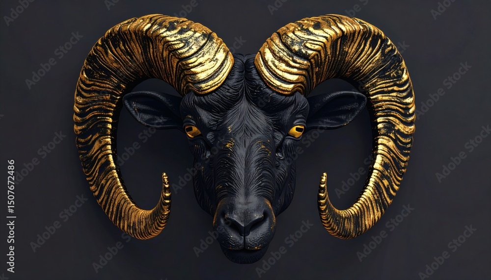 Obraz premium Artistic ram head with golden horns high resolution photo