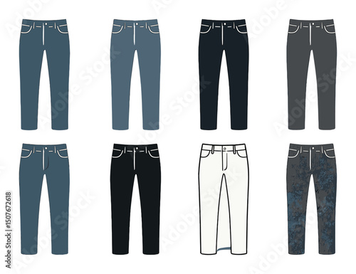 Fashion and apparel silhouette icons set – clothing, pants and jeans design elements
