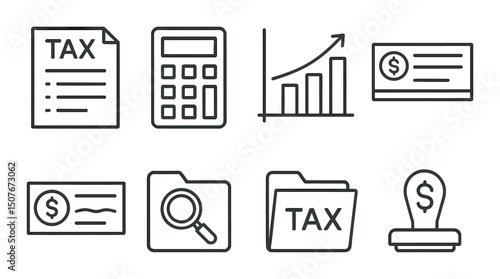 Taxes and accounting line icons set – outline, finance and bookkeeping symbols