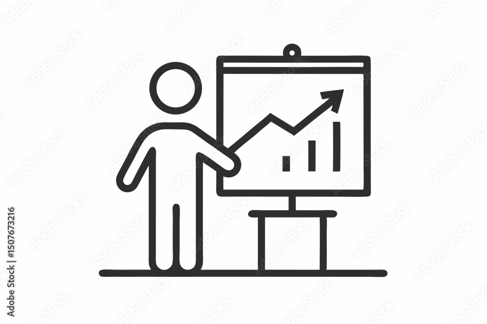 Businessperson presenting upward trending graph on flip chart Businessperson presenting upward trending graph on flip chart