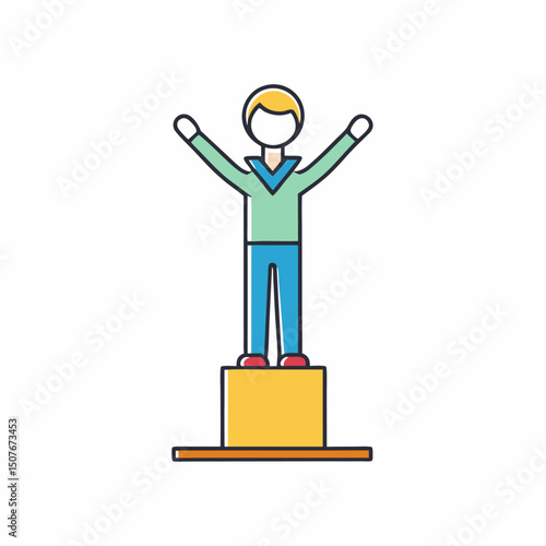 Happy winner celebrating success on podium achievement award