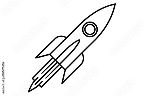 Simple line drawing rocket ship launching into space
