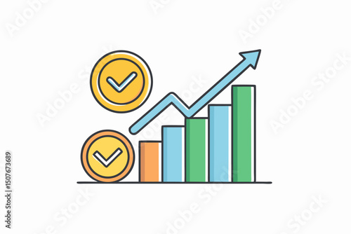 Successful business growth chart showing increasing profits and checkmarks